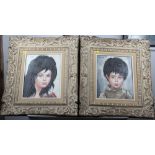 Etienne Roth: oil on canvas, a pair of portraits, doe eyed children, 10" x 8", in carved gilt