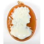 A late 19th Century carved banded agate cameo of a classical lady with grapes in her hair "