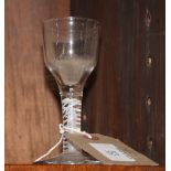 An 18th Century cordial glass with ogee bowl and double series opaque twist stem, 4 1/2" high