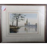 C R E Harvey: watercolours, river landscape, "Reflections Henley", 9" x 13", and another