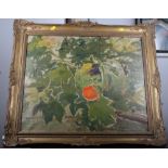 A pair of 20th Century oil paintings, vases of flowers, 23" x 20", in swept gilt frames