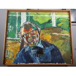 John Bratby: oil on canvas, portrait of Christopher Hibbert, 20" x 23", in strip frame