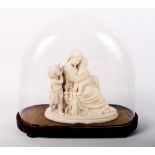 A moulded statue of the Madonna and Child after Raphael, under a glass dome (chip to base)