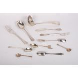 A Georgian silver sugar sifter and assorted teaspoons and forks, etc