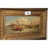 D Raimbach: oil on board, "Boulogne sur Mer", label verso "... exhibited at the Royal Academy 1868",