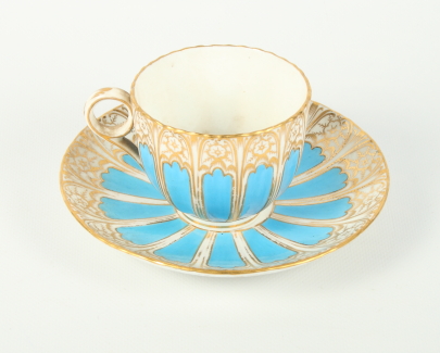 A 19th Century blue and gilt decorated part tea set and another grey and gilt part teaset