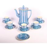 A Carlton ware part coffee set decorated in blue, comprising five cups, six saucers and a coffee