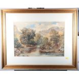 A late 19th Century watercolour, wooded river valley, 13" x 20"