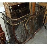 A 19th Century wirework nursery fender with brass rail, 55" wide