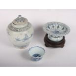 An 18th/19th Century Chinese blue and white ginger jar, 5 1/4" high, a Chinese blue and white dish