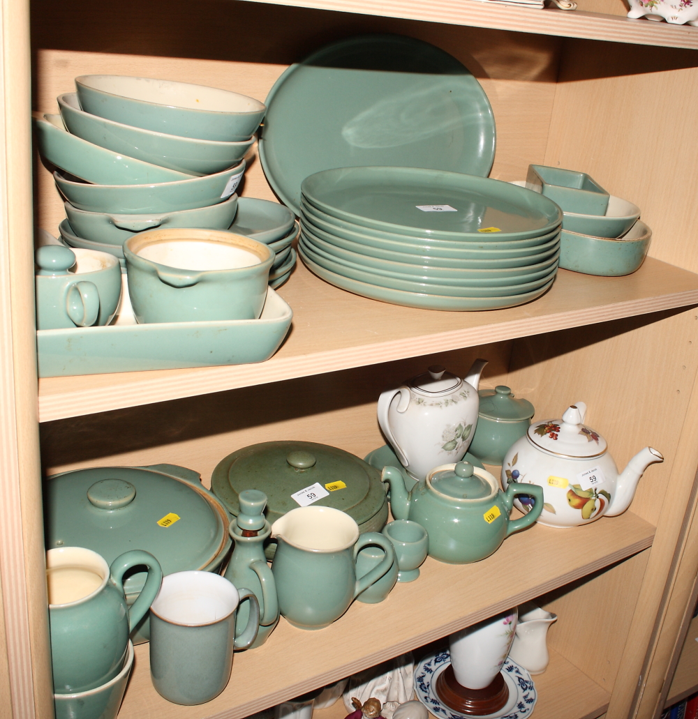 A Denby stoneware part dinner service in green and a Worcester "Evesham" teapot with side spout - Image 2 of 2