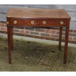 A 19th Century mahogany side table, fitted two frieze drawers, on square supports, 36" wide
