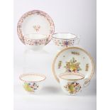 A New Hall bone china pattern 1045 tea cup saucer and a tea bowl, one other New Hall tea cup and