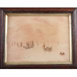 A Victorian watercolour, numerous fishing boats, 6" x 8", another watercolour, landscape with church