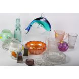 A Caithness Fiesta paperweight, a Murano glass dolphin and other items of decorative glass