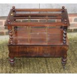 A 19th Century mahogany three-division Canterbury, fitted one drawer, on turned supports with