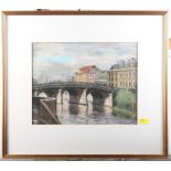 A watercolour, river scene with bridge and industrial buildings, indistinctly signed, 8" x 11", in