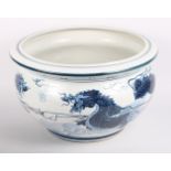 A pair of modern Chinese blue and white bowls with stands decorated dragons, 15" dia