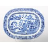 An early 19th Century Willow pattern meat plate, 13" wide