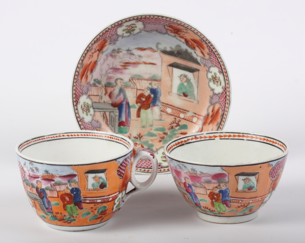 A New Hall "boy in the window" pattern tea bowl cup and saucer - Image 2 of 2