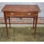 A 19th Century crossbanded mahogany side table, fitted frieze drawer, on slender pole turned