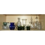 A 19th Century engraved wine glass cooler, a celery vase, decanters and other glass ware