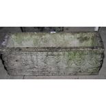 A pair of rectangular cast garden plant troughs with moulded sides, 28" x 9.5"