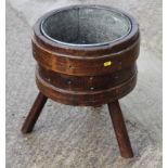 A coopered oak planter with zinc lining, on tripod splay supports, 15" dia