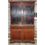 An Edwardian mahogany and satinwood banded display cabinet/bookcase of Sheraton design enclosed