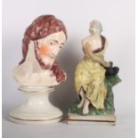 A 19th Century Staffordshire figure of Elijah on square base, 10" high (restored), and a