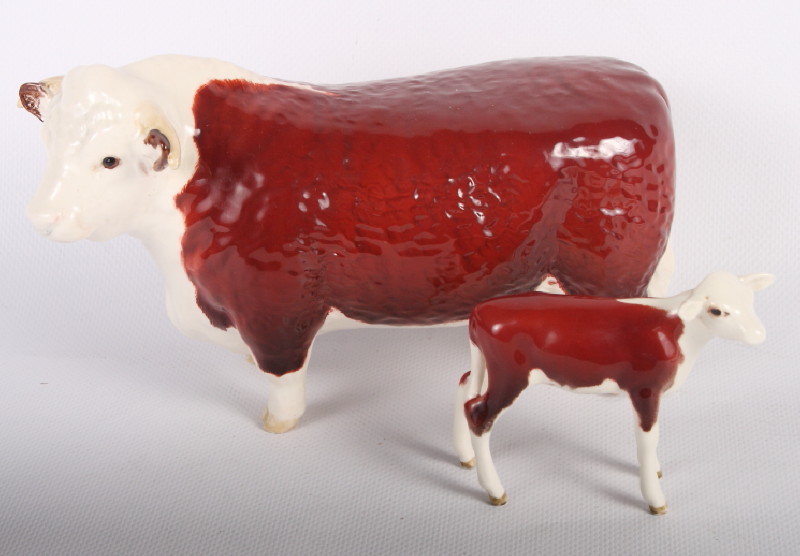 Two Beswick models of Hereford bulls, "Champion of Champions" and a similar bull and calf - Image 2 of 2