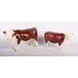 Two Beswick models of Hereford bulls, "Champion of Champions" and a similar bull and calf