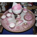 A 19th Century Spode "lazy Susan" with red transfer decoration fitted central tea urn with three