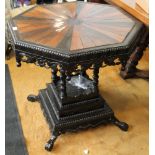 A Victorian Anglo-Indian specimen table, on square stepped base with four bobbin turned pillars, 29"