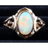 A 9ct gold dress ring set single opal, size R, and a similar 15ct gold bar brooch set opal