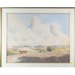 H E Taylor: 20th Century watercolours, landscape with horses ploughing, 20" x 25", in brown and gilt