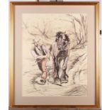 Soper: crayon study, "Leading the Horse" shire horse being brought in, 17 1/2" x 14", in gilt frame