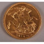 A gold sovereign dated 1914
