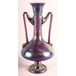 A Thomas Webb iridescent glass two-handled vase in the Roman manner, 12 1/2" high