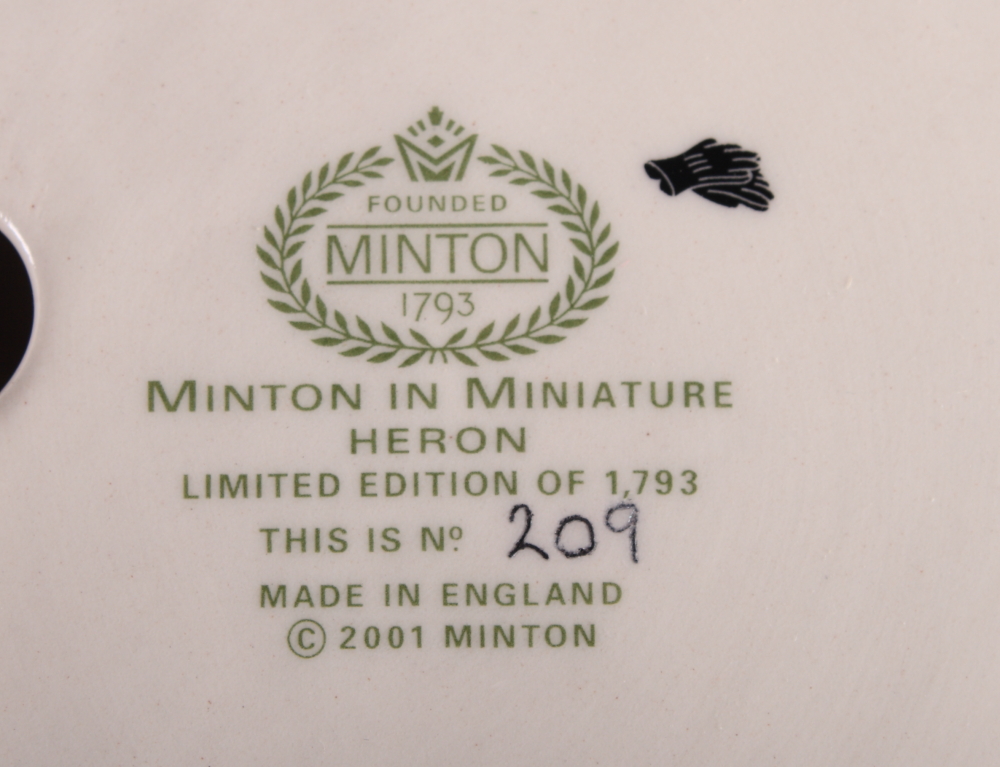 Three Minton miniature models of a peacock, a heron and a stork - Image 3 of 3