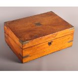 A 19th Century rosewood table writing box inset brass corners, 12" wide