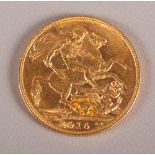 A gold sovereign dated 1910