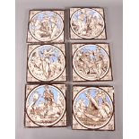 A set of six Minton tiles designed by J Moyr Smith, inspired by scenes from Tennyson's "Idylls