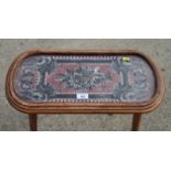 A Victorian oval kettle stand inset beadwork panel, now fitted as a table, 22" wide, and an oak