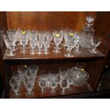 A collection of cut glass crystal wine glasses, various sizes, to include Stuart glass, two bowls, a