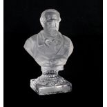 A French frosted glass sculpture, bust of Napoleon III, on square based stamped "Chislehurst