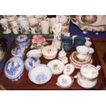 Four modern Chinese blue and white porcelain boxes, various, a "rice grain" pattern bowl and other