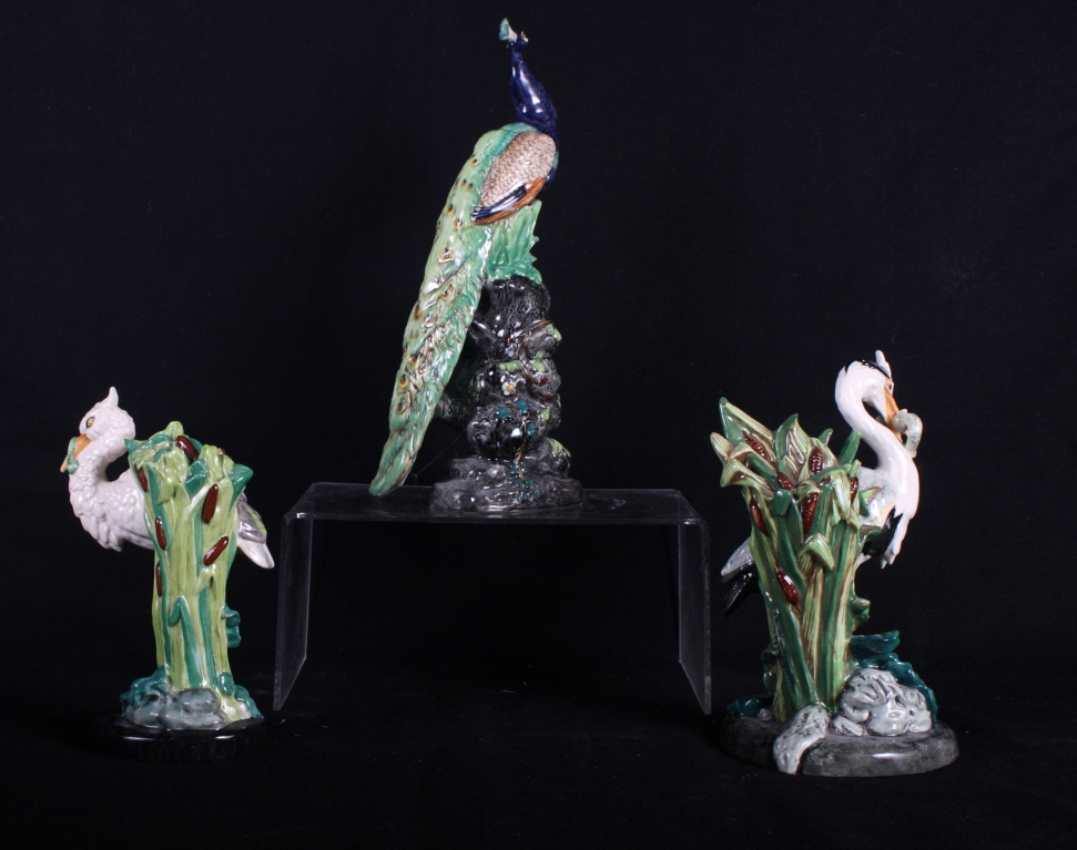 Three Minton miniature models of a peacock, a heron and a stork - Image 2 of 3