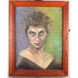 Barbara Blackington: pastels, portrait of a lady against a spider's web ground, 24" x 18", and a