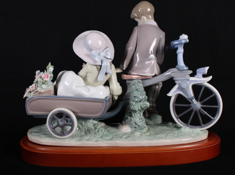 A Lladro china group of a boy and girl with bicycle and cart, 16" long, in original box - Bild 2 aus 8